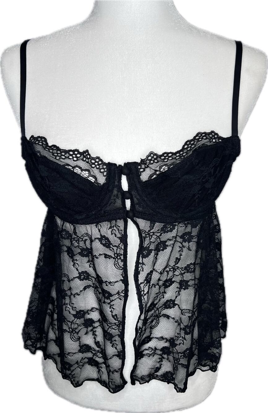 Out From Under Urban Outfitters Black Floral Lace Babydoll Camisole Top Size M